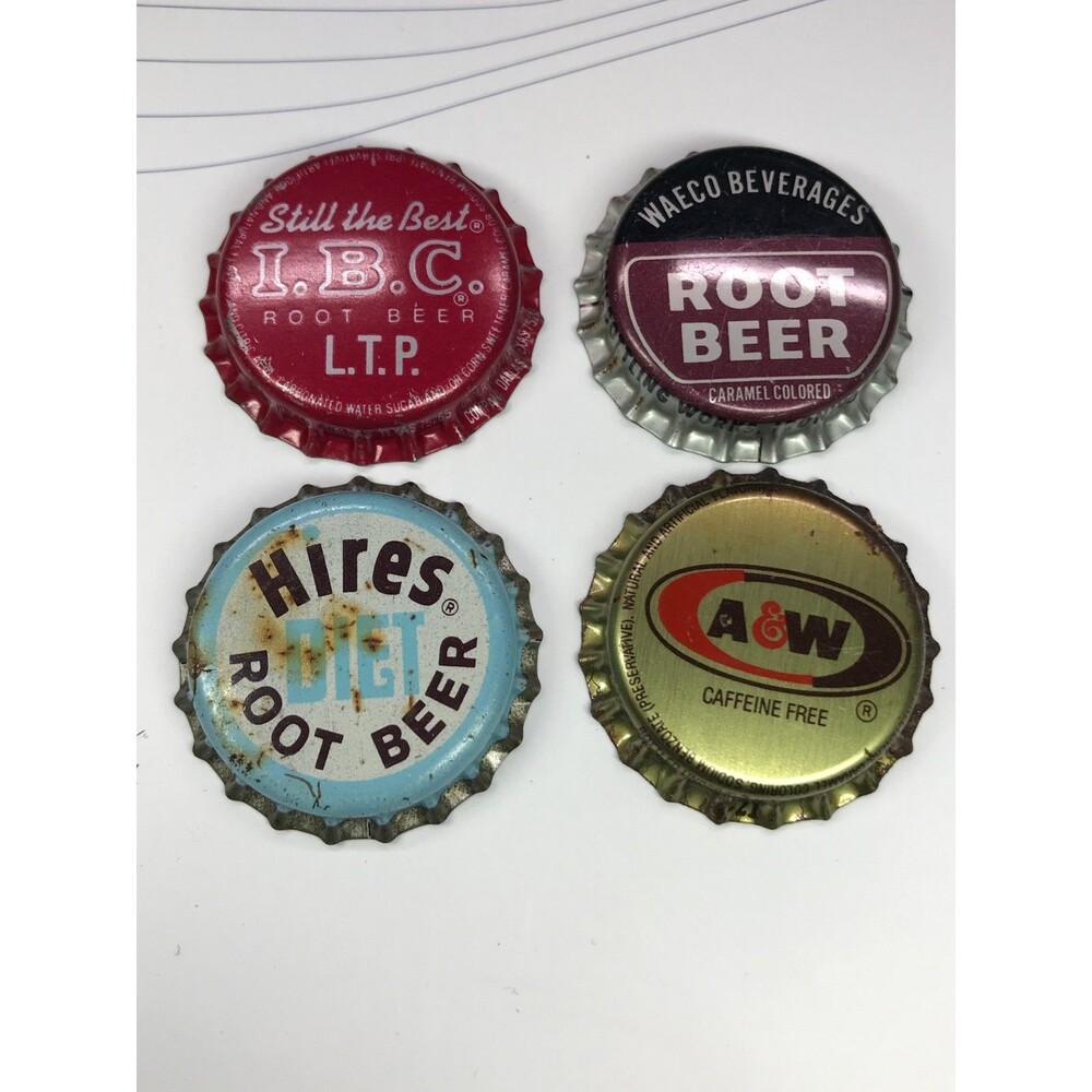 Vintage Root Beer Bottle Cap Lot 4 IBC A&W Hires WAECO Cork Lined Retro Soda